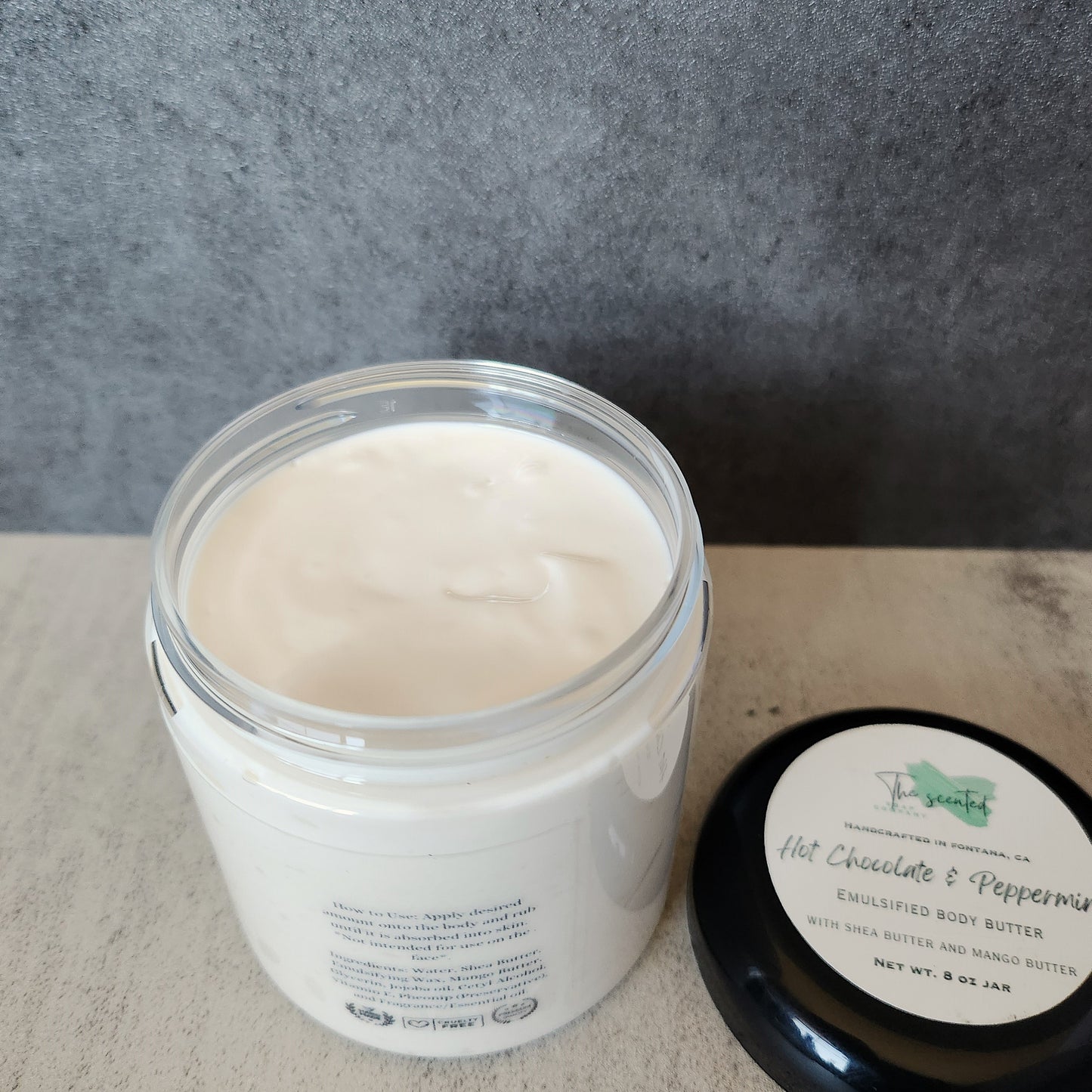 HOT CHOCOLATE and PEPPERMINT Shea Butter and Mango Butter Moisturizing Emulsified Body Butter 8 oz