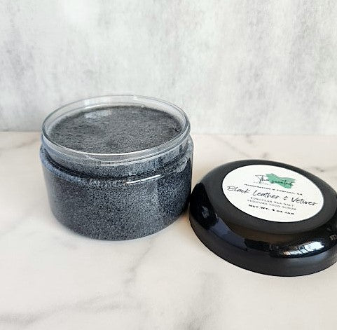 BLACK LEATHER & VETIVER Men's Foot Scrub with Activated Charcoal Exfoliating Foot Scrub (Emulsified) 4oz Jar