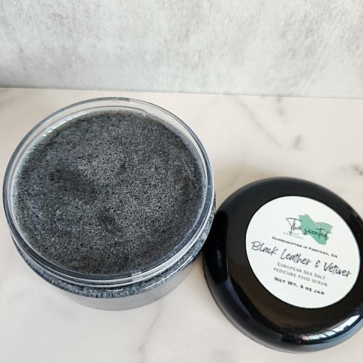 BLACK LEATHER & VETIVER Men's Foot Scrub with Activated Charcoal Exfoliating Foot Scrub (Emulsified) 4oz Jar