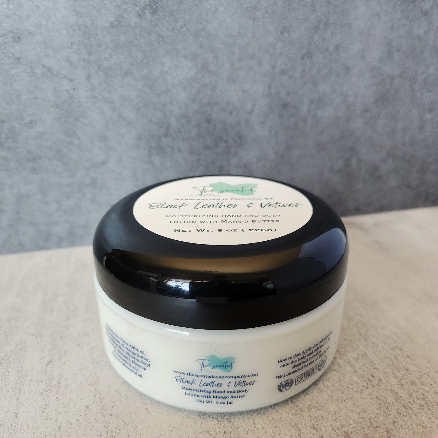 BLACK LEATHER and VETIVER Men's Moisturizing Hand and Body Lotion 8 oz Jar