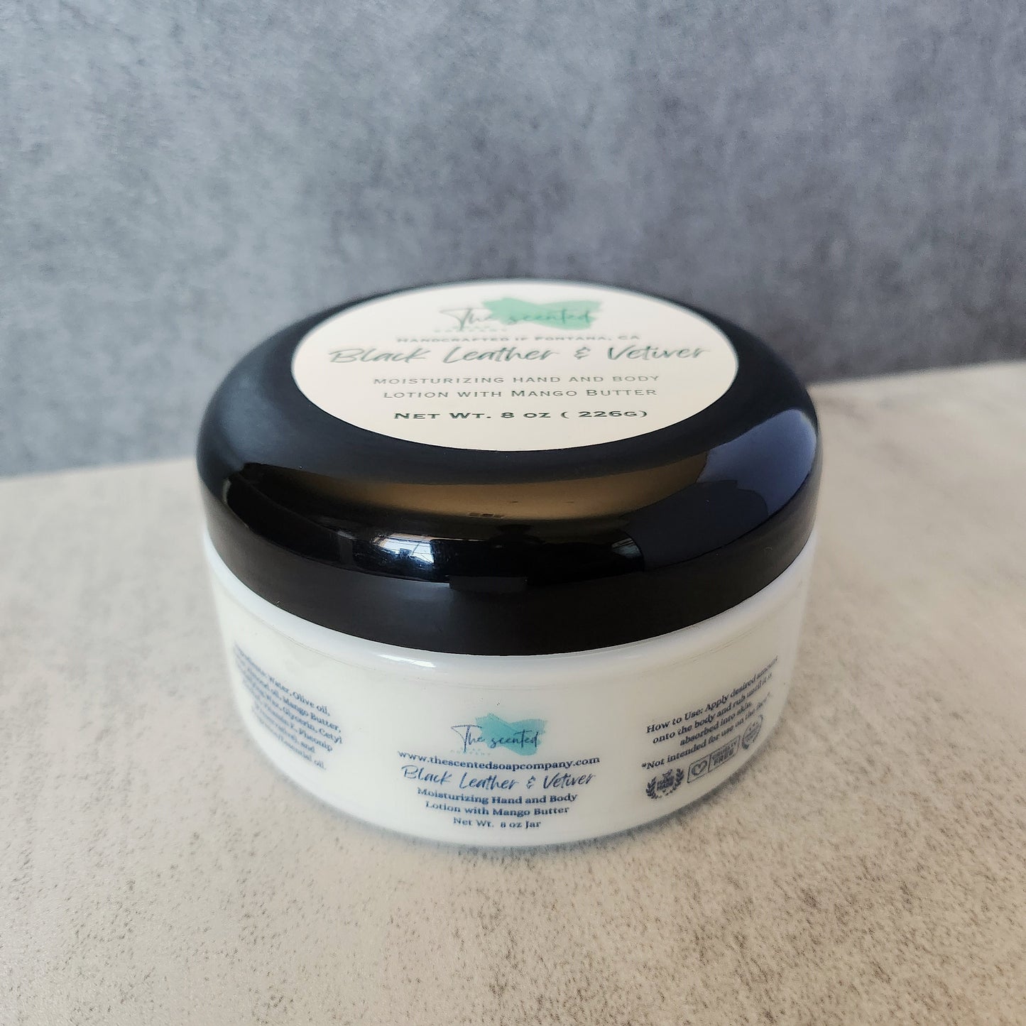 BLACK LEATHER and VETIVER Men's Moisturizing Hand and Body Lotion 8 oz Jar