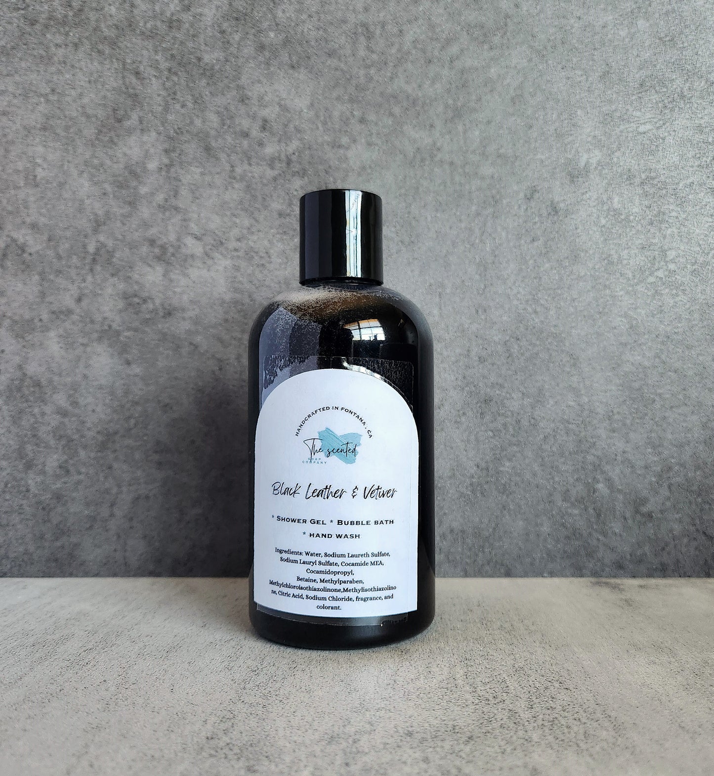 BLACK LEATHER and VETIVER Shower Gel Body Wash Bubble Bath Hand Soap Liquid Soap 8 oz bottle