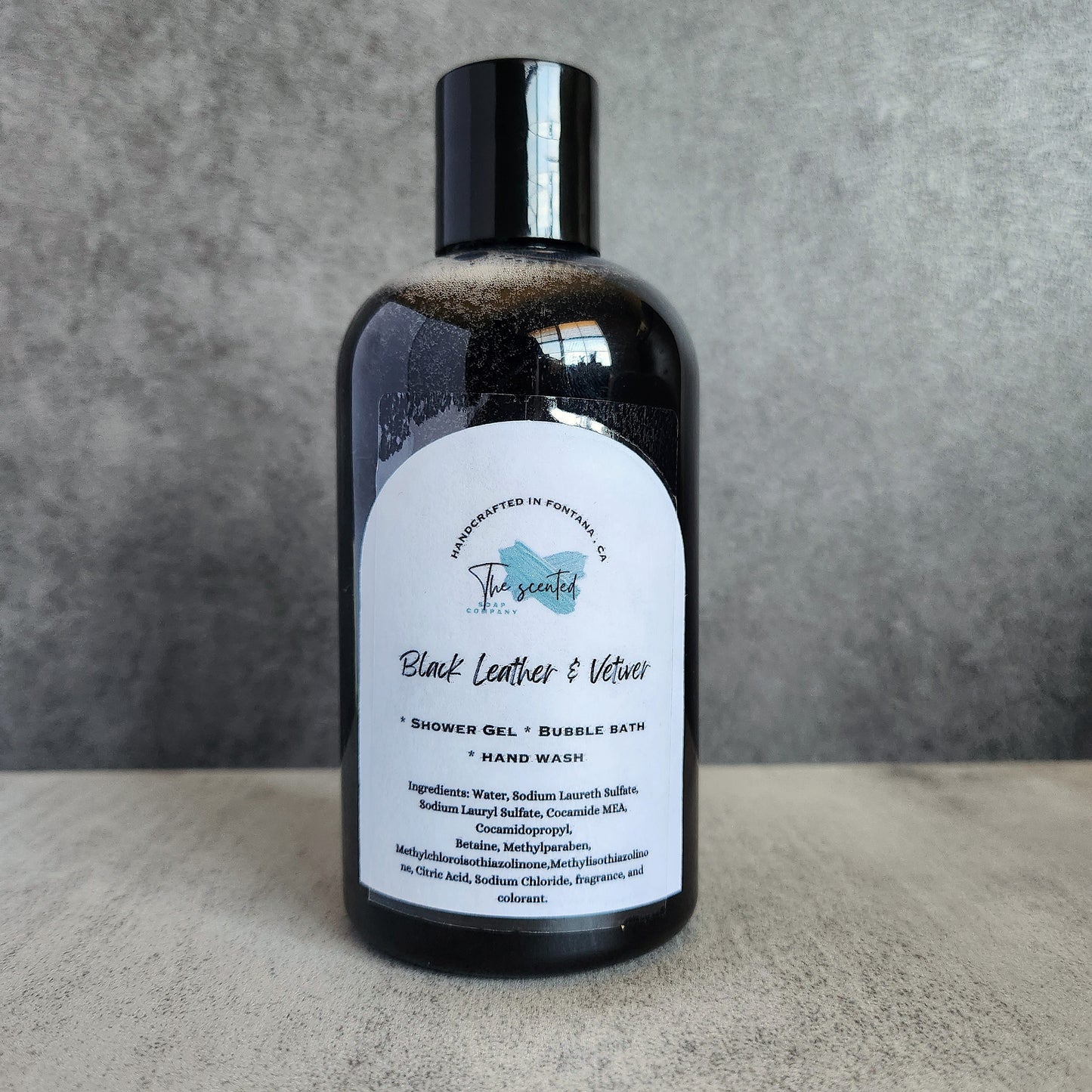 BLACK LEATHER and VETIVER Shower Gel Body Wash Bubble Bath Hand Soap Liquid Soap 8 oz bottle