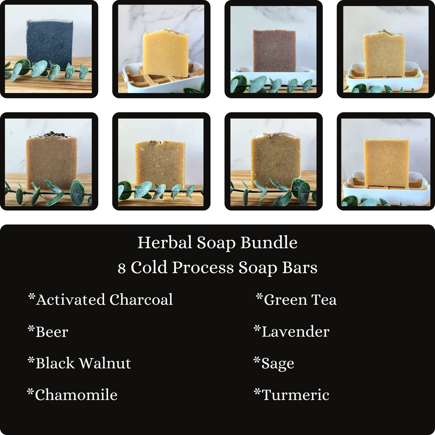Unscented Herbal Soap Bundle - 8 bars 3.3 oz each bar
