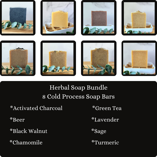 Unscented Herbal Soap Bundle - 8 bars 3.3 oz each bar